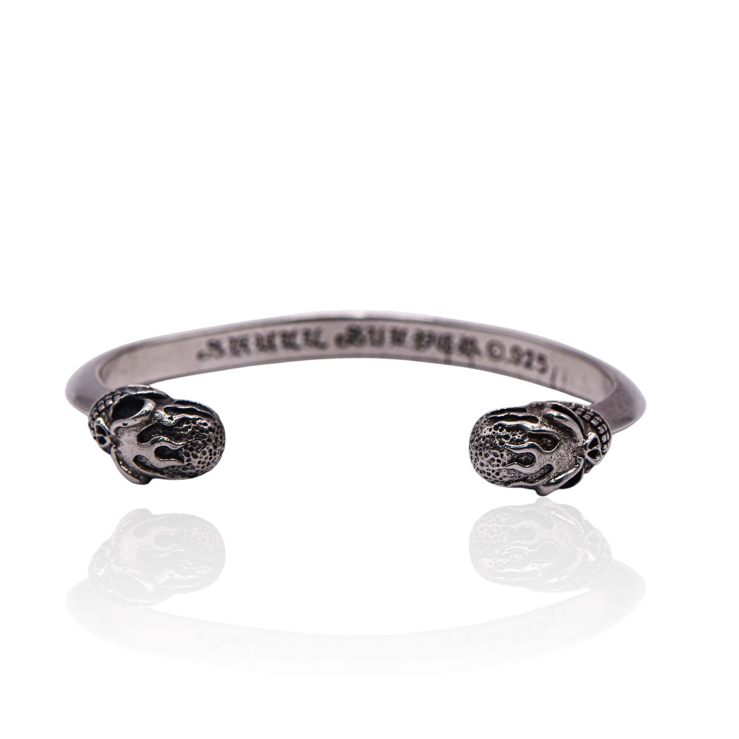Vintage Skull Heads Cuff Sterling Silver Bracelet