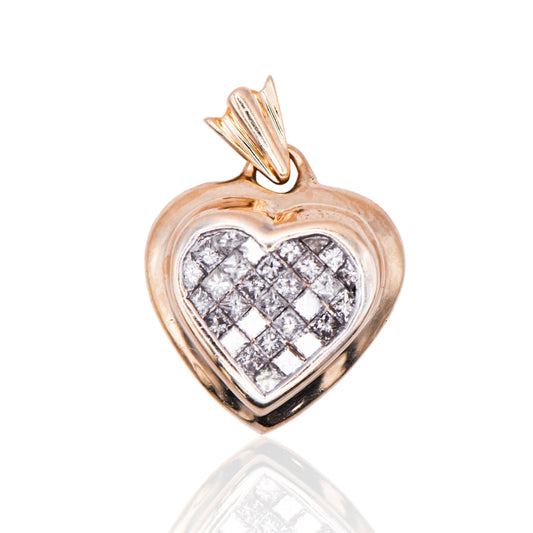 Estate Diamond Heart Pendant (With Bail) 14K Yellow Gold