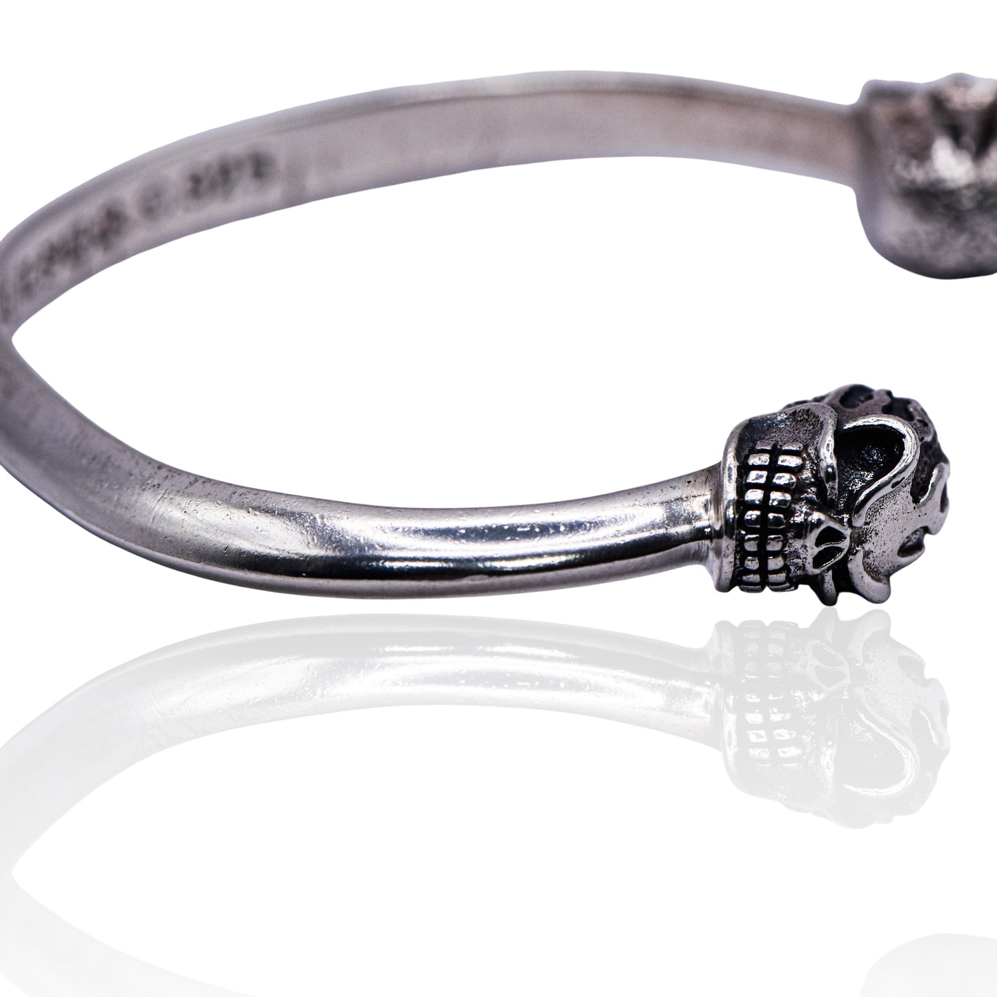Vintage Skull Heads Cuff Sterling Silver Bracelet