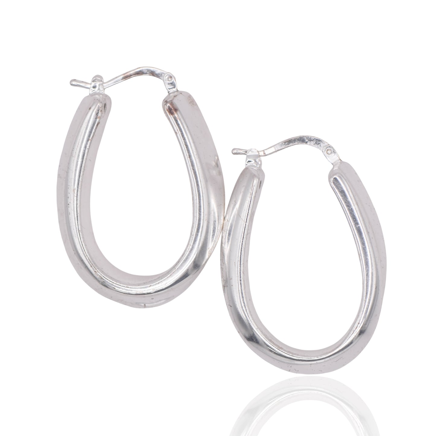 Vintage Lightweight Pinched Oval Hoop Sterling Silver Earrings