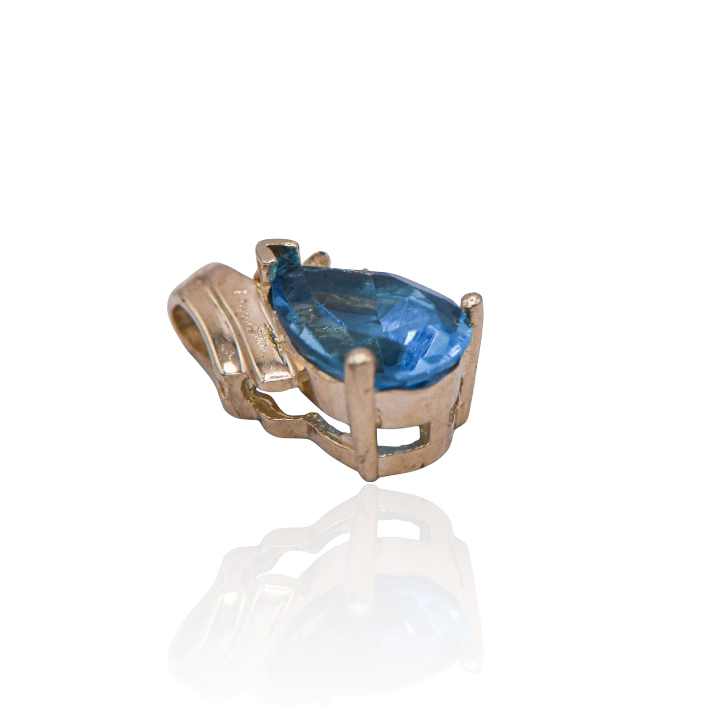 Estate Teardrop Blue Topaz Pendant 14K Yellow Gold