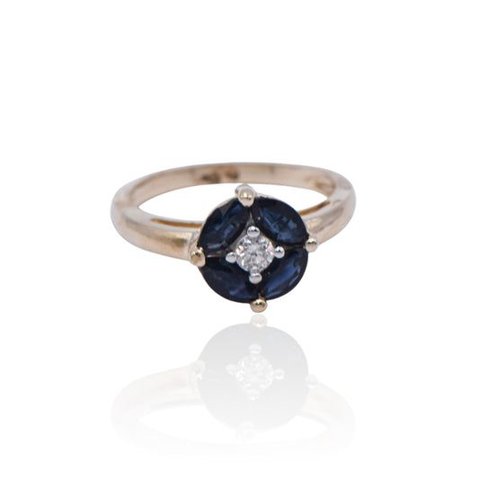 Estate Twilight Sapphire and Diamond Ring 14K Yellow Gold