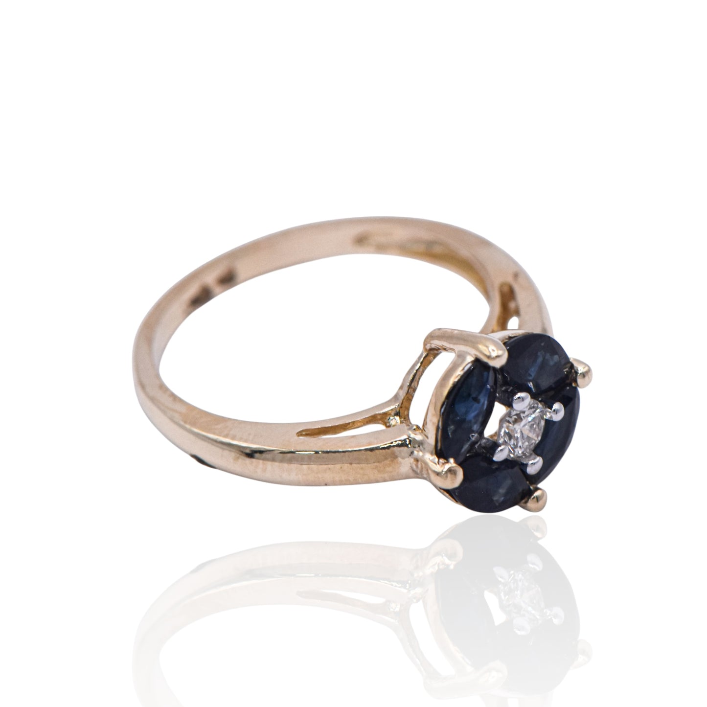 Estate Twilight Sapphire and Diamond Ring 14K Yellow Gold