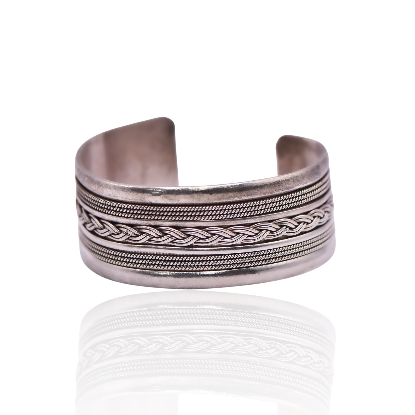 Vintage Wide Braided Cuff Sterling Silver Bracelet