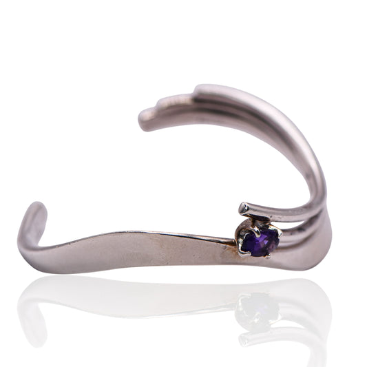 Vintage Wave With Amethyst CZ Cuff Sterling Silver Bracelet