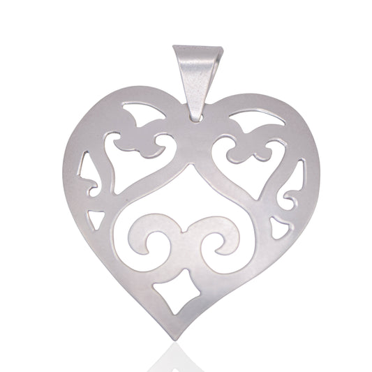 Vintage Scroll Sterling Silver Heart Pendant