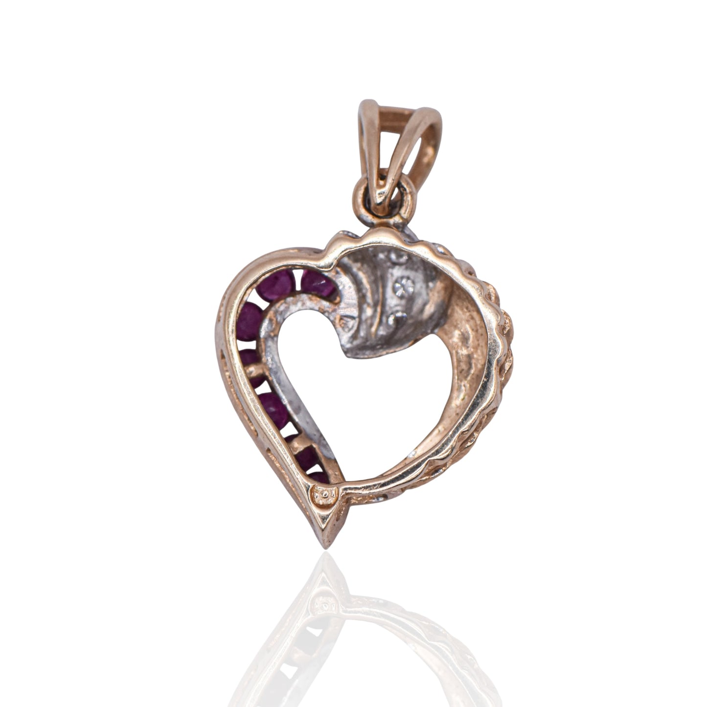 Estate Ruby and Diamond Heart Pendant 14K Yellow Gold