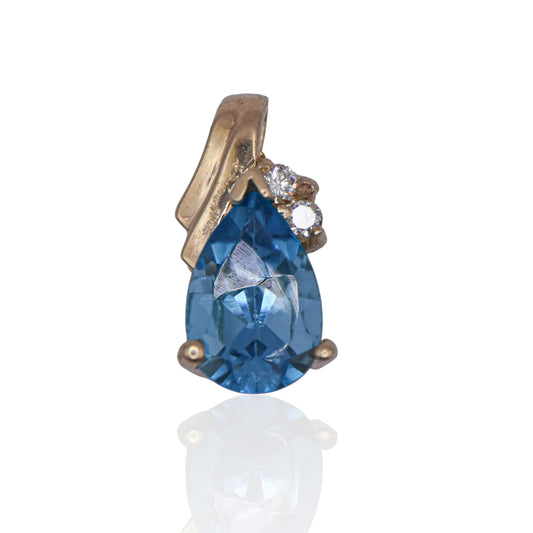 Estate Teardrop Blue Topaz Pendant 14K Yellow Gold