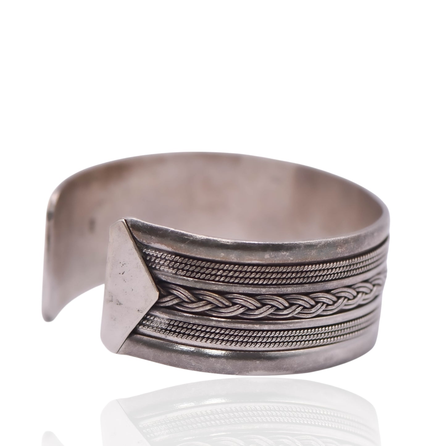 Vintage Wide Braided Cuff Sterling Silver Bracelet