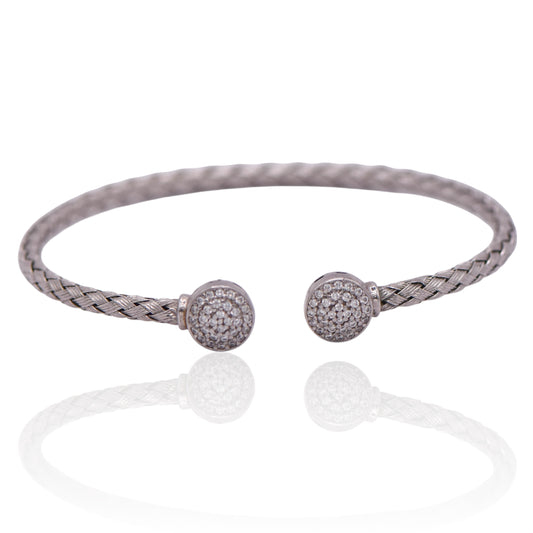 Vintage Braided Cuff with CZ Sterling Silver Silver Bracelet