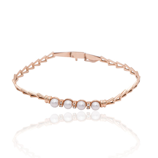 Estate Pearls and Diamond Bracelet 14K Yellow Gold
