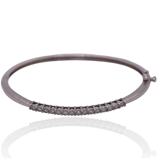 Vintage 15 CZ Hinged Sterling Silver Bracelet