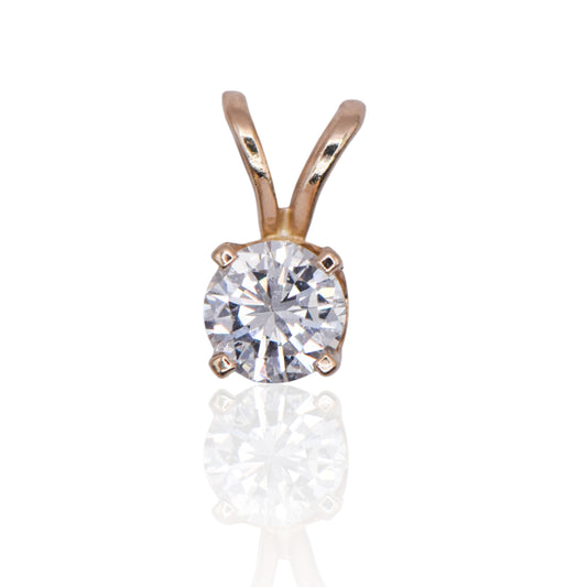 Estate Single Round Diamond Pendant 14K Yellow Gold