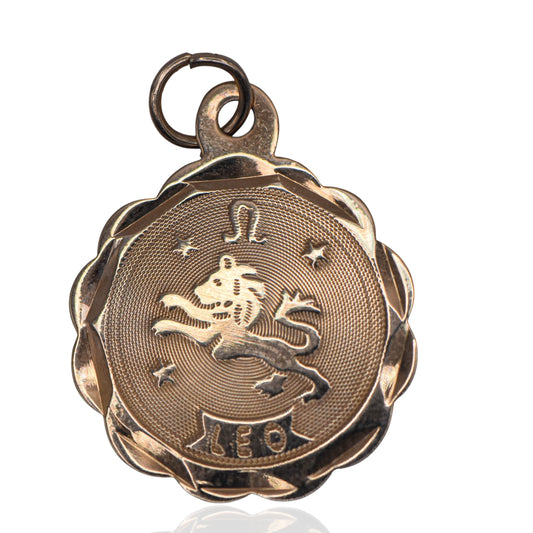 Estate Leo Zodiac Scalloped Charm Pendant 14KYellow Gold