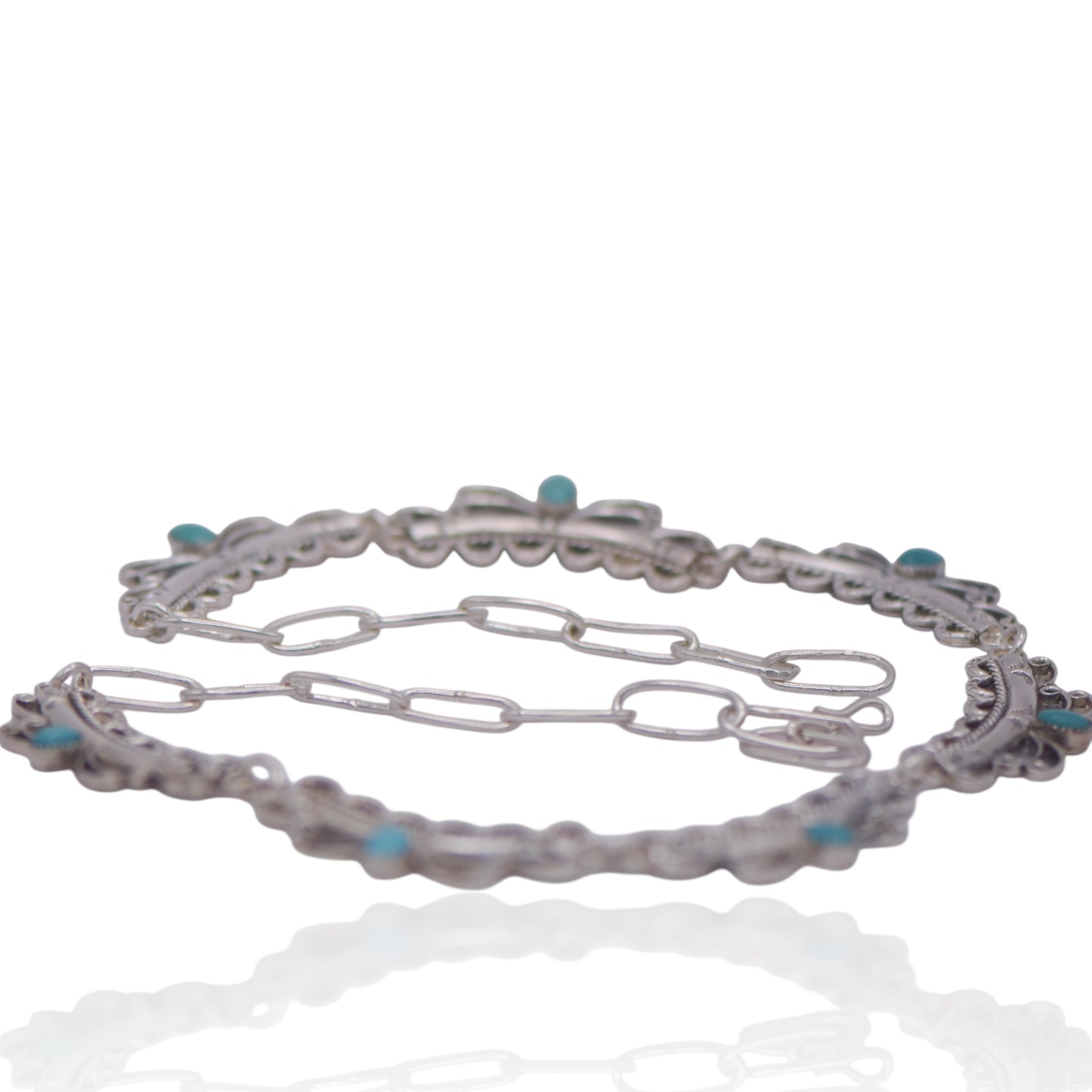 Vintage Navajo Turquoise Inlay Sterling Silver Necklace