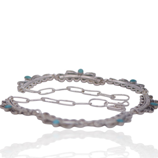 Vintage Navajo Turquoise Inlay Sterling Silver Necklace