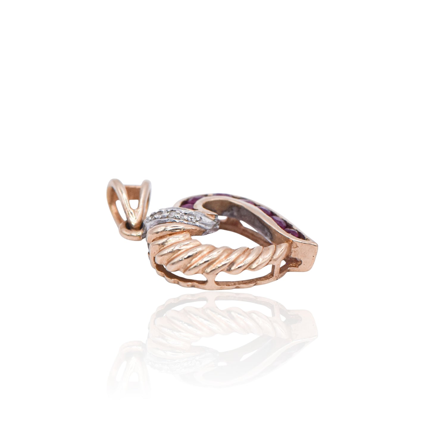 Estate Ruby and Diamond Heart Pendant 14K Yellow Gold
