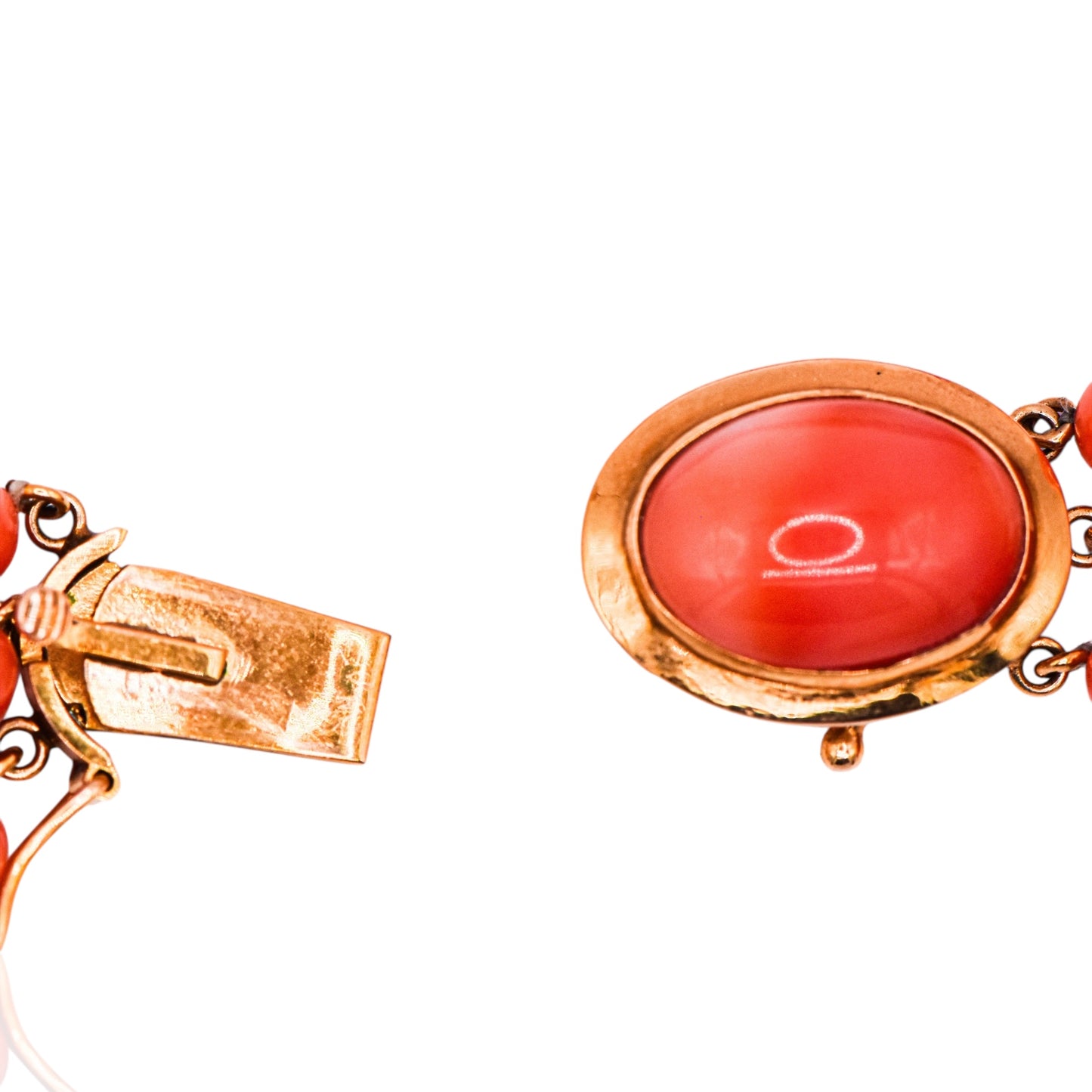 Three-Strand 4.5mm Bright Red Coral Necklace with 14K Yellow Gold Pearl Clasp 17in