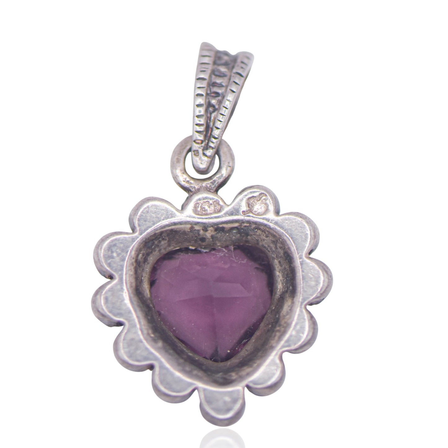 Vintage Heart Amethyst and Marcasite Sterling Silver Pendant