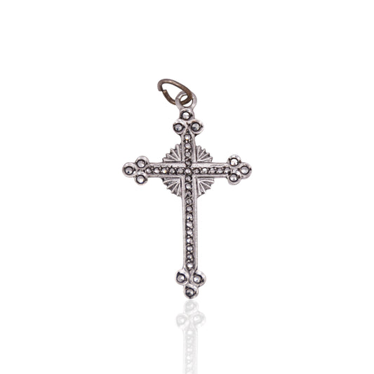 Vintage Gothic Marcasite Cross with Sun Star Pendant