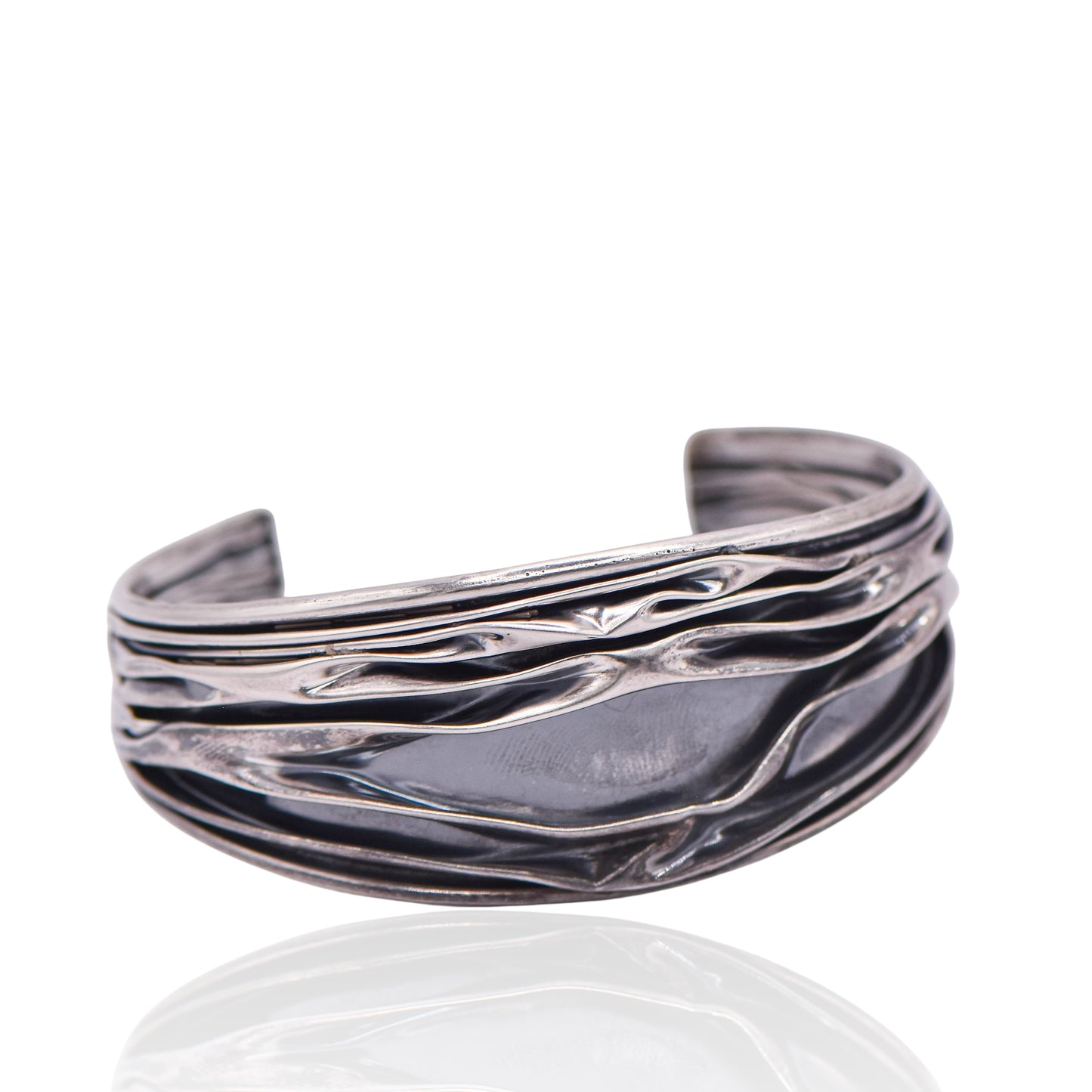 Vintage Wrinkled Cuff Sterling Silver Bracelet