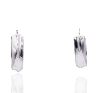 Vintage Lightweight Pinched Oval Hoop Sterling Silver Earrings
