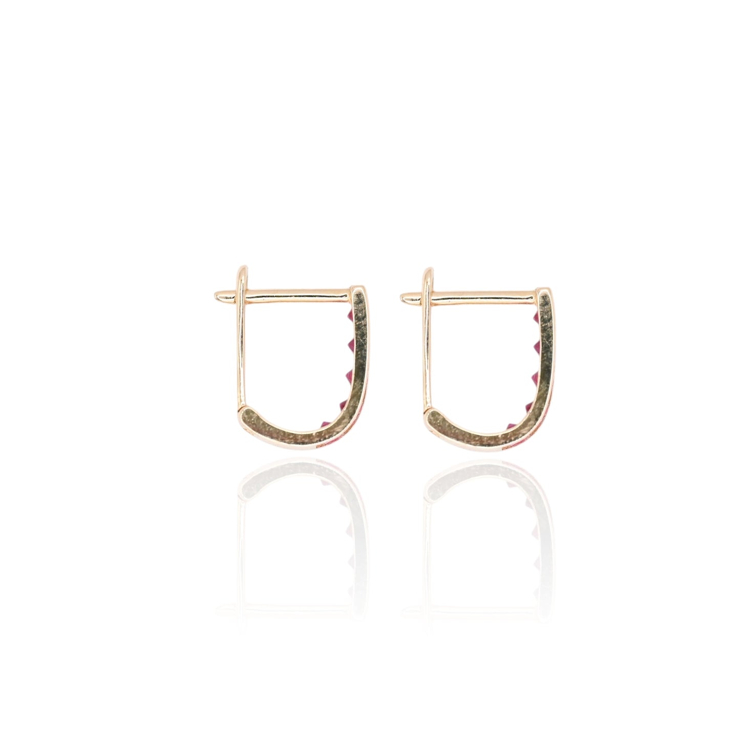 Ruby Channel Set U-Shaped Hoop Earrings 14K Yellow Gold 2.24mm Thick/7.78mm Diameter