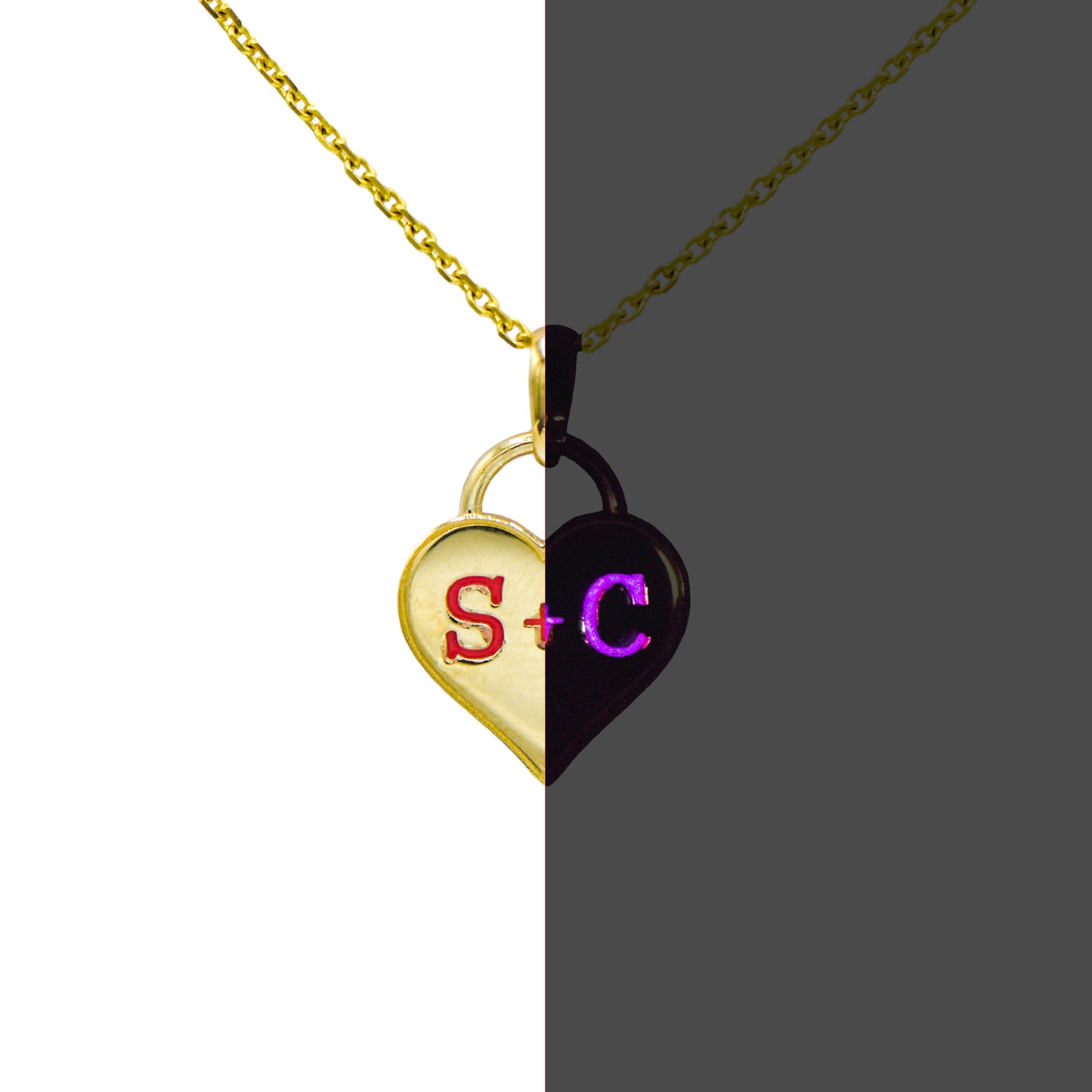 Customizable Heart Glow-in-the-Dark Letter Pendant 14K Yellow Gold (Larrea Original)