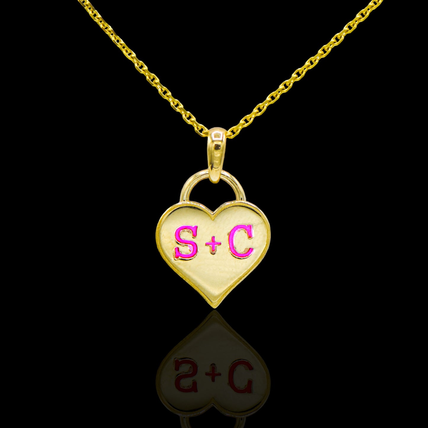 Customizable Heart Glow-in-the-Dark Letter Pendant 14K Yellow Gold (Larrea Original)