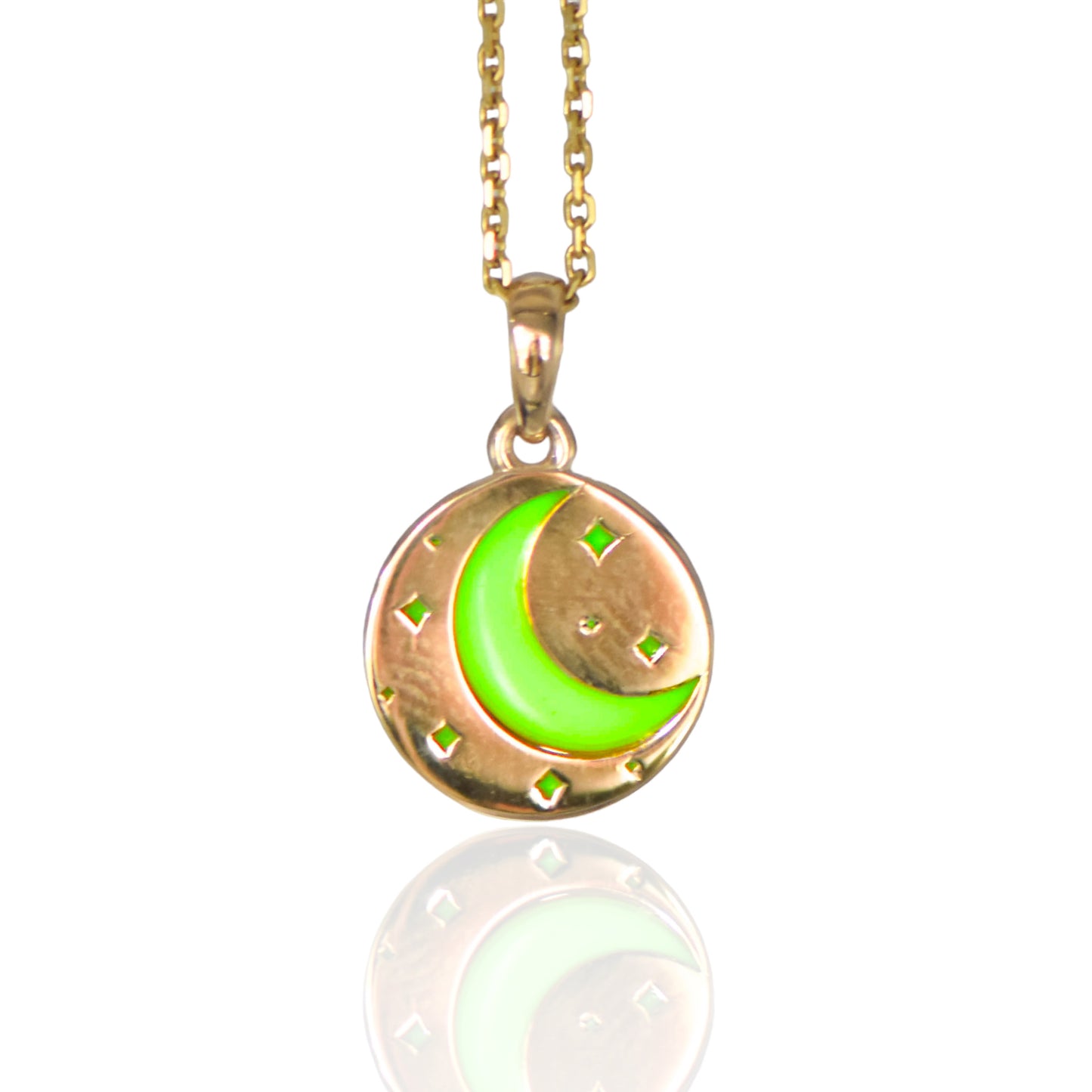 Moon and Star Glow-in-the-Dark 14K Yellow Gold Pendant