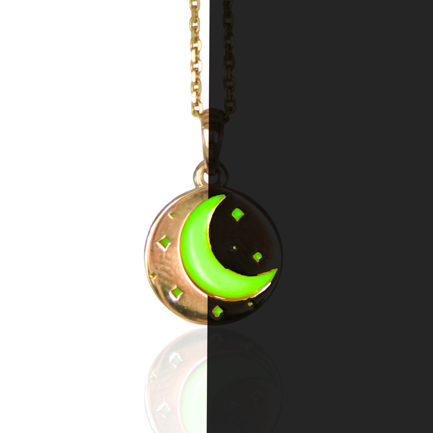 Moon and Star Glow-in-the-Dark 14K Yellow Gold Pendant