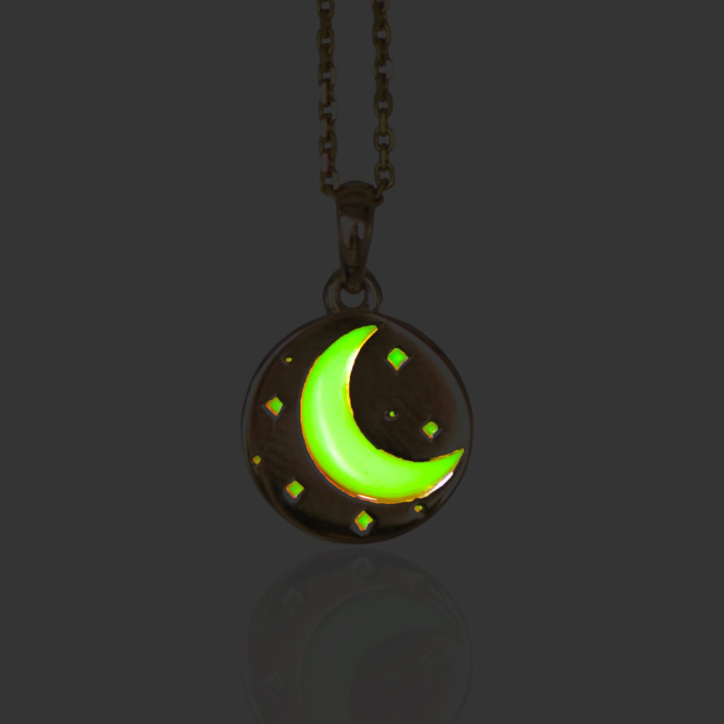 Moon and Star Glow-in-the-Dark 14K Yellow Gold Pendant