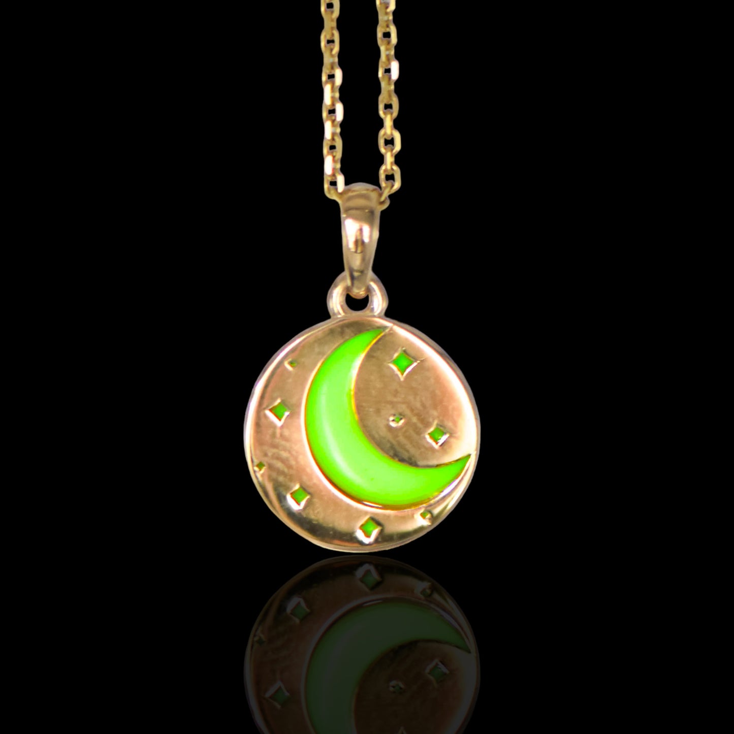 Moon and Star Glow-in-the-Dark 14K Yellow Gold Pendant