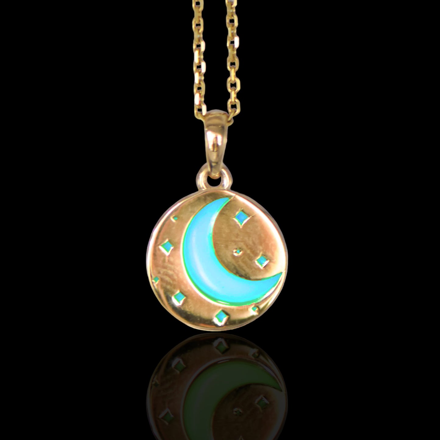 Moon and Star Glow-in-the-Dark 14K Yellow Gold Pendant