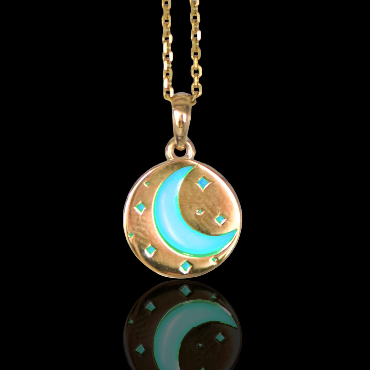 Moon and Star Glow-in-the-Dark 14K Yellow Gold Pendant