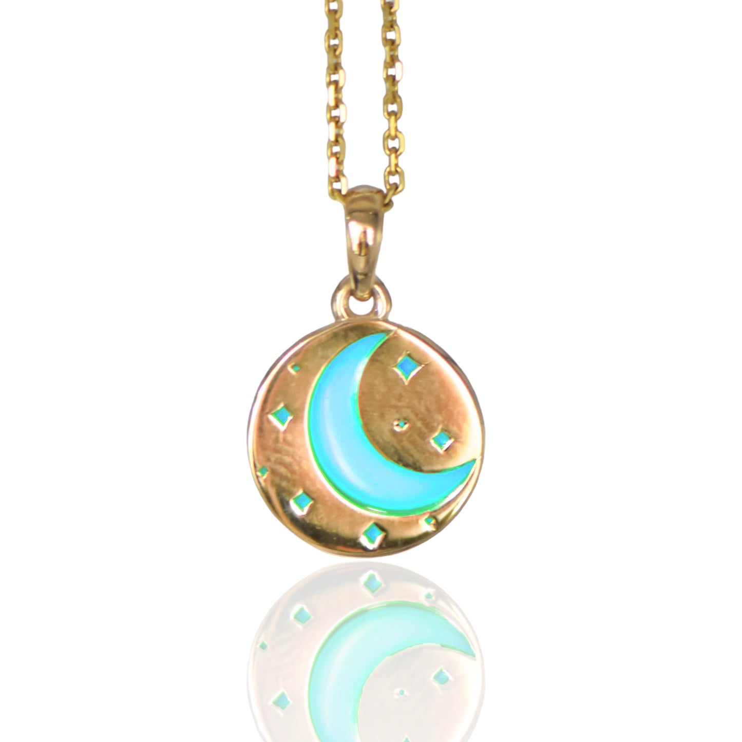 Moon and Star Glow-in-the-Dark 14K Yellow Gold Pendant
