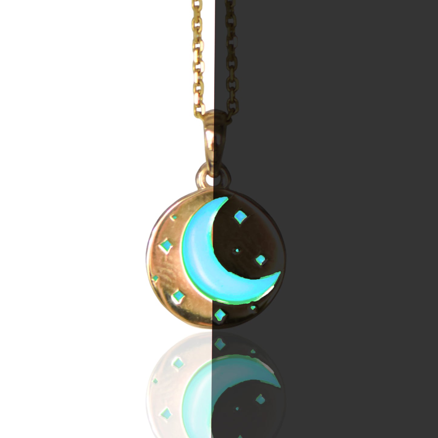 Moon and Star Glow-in-the-Dark 14K Yellow Gold Pendant